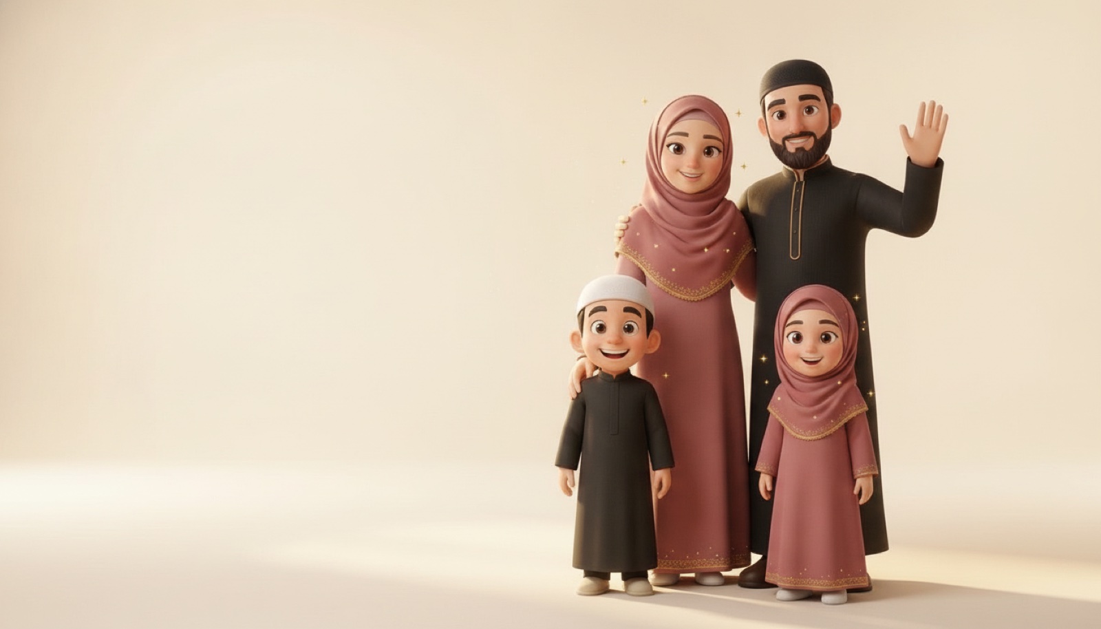 The Little Quran Kids family waving hello